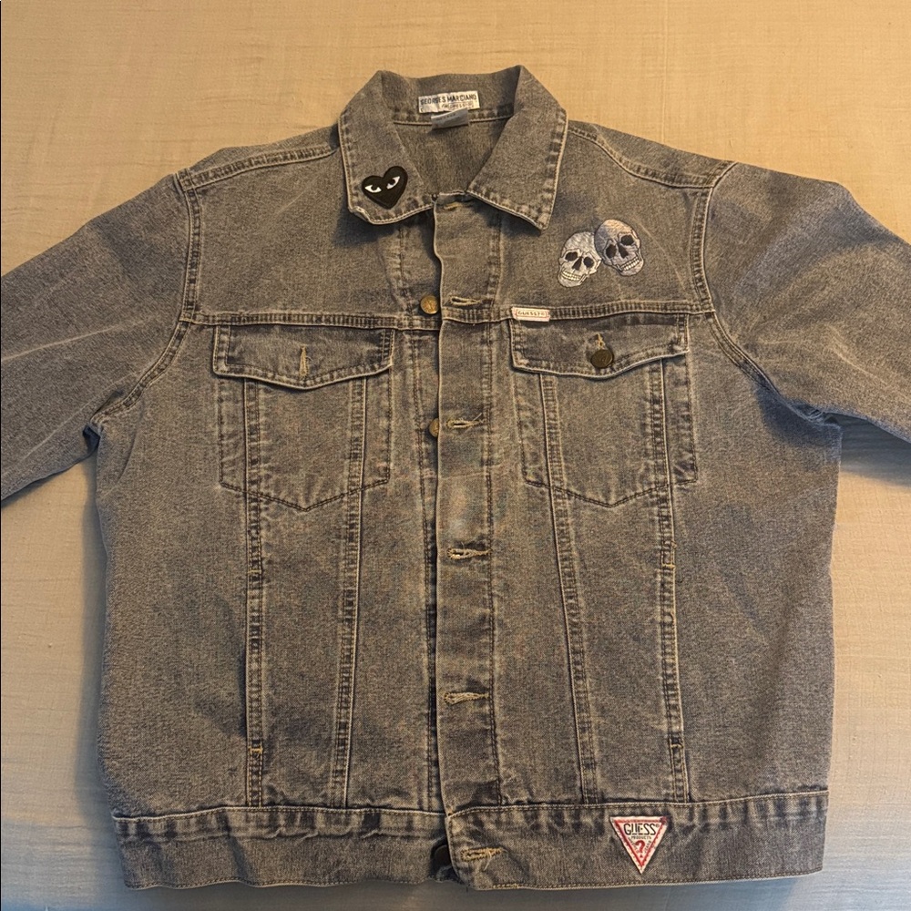 Guess Georges Marciano Charcoal Denim Jacket with Skull Patches